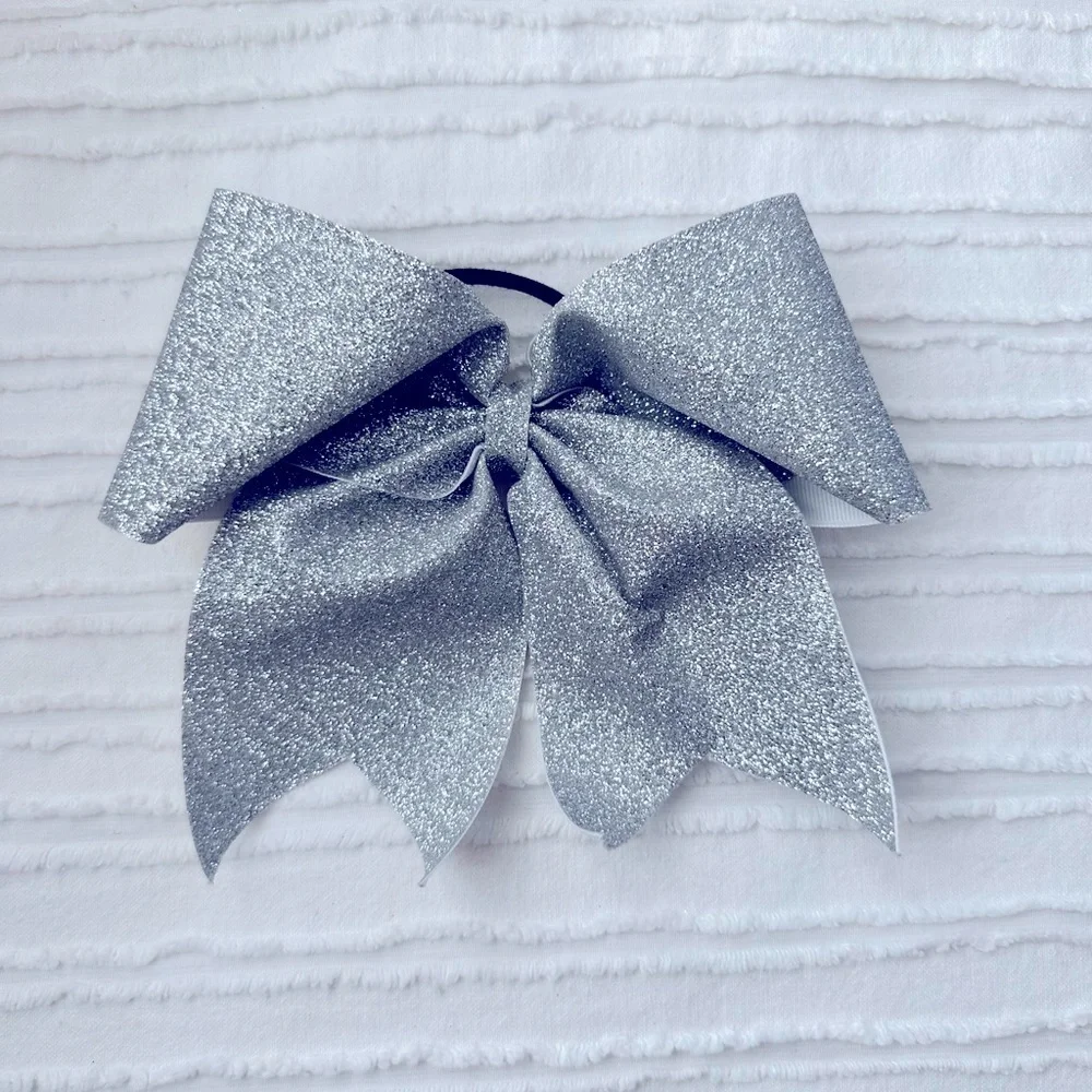Silver Sparkle Cheerleading Bow